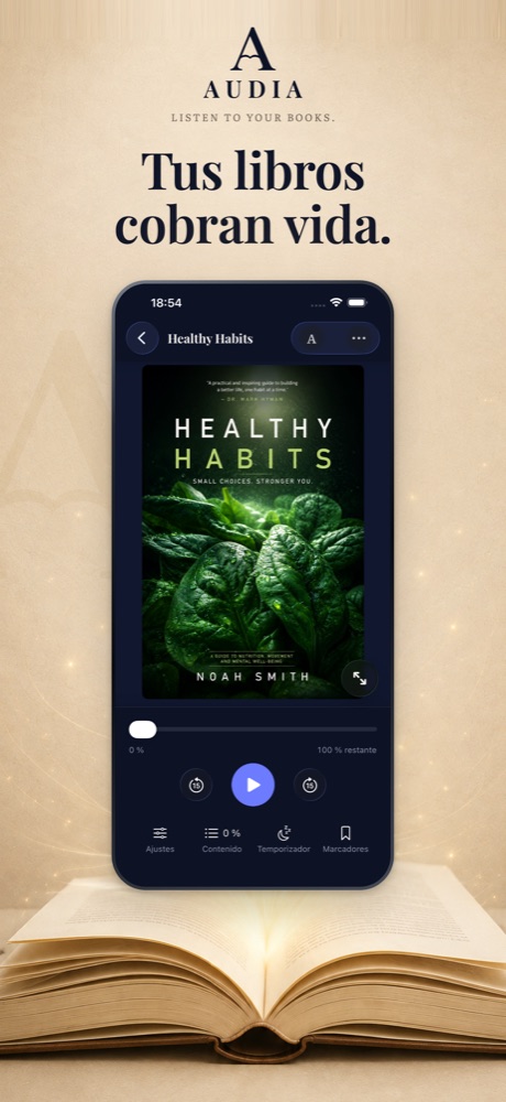 Audia playing an audiobook on an iPhone
