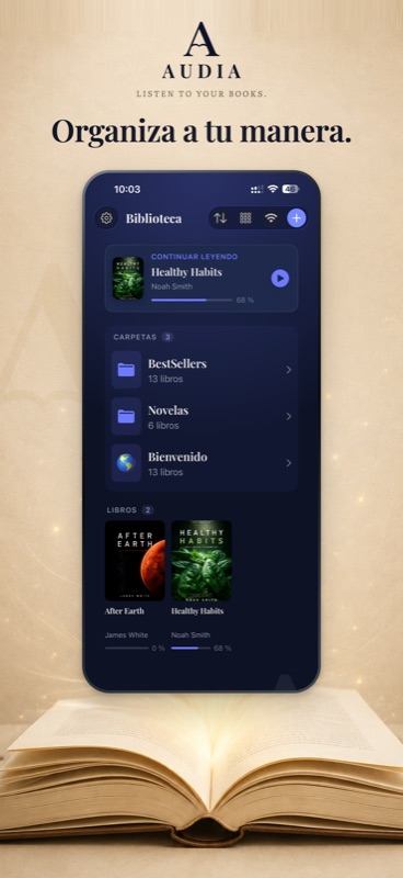 Library organized into folders inside Audia